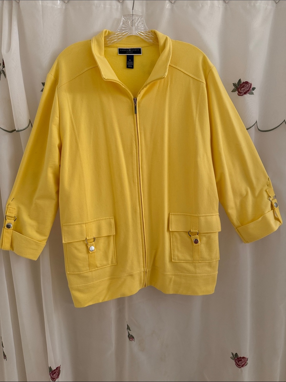 Karen Scott Bright Yellow Zip-Front Utility Jacket